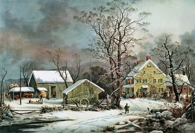 Winter in the Country - A Cold Morning, New England by N. and Ives, J.M. Currier